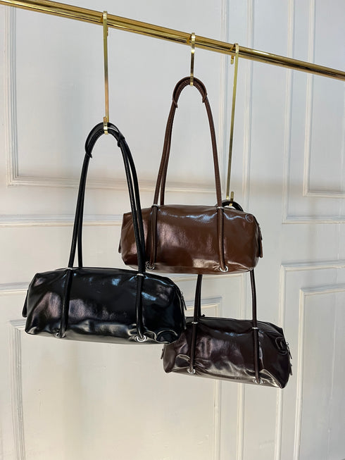Women High Fashion Trendy Glossy Barrel Shoulder Bags